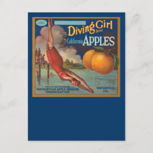 Diving Girl California Apples Postcard