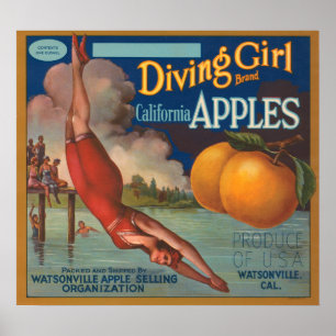 Diving Girl California Apples Poster