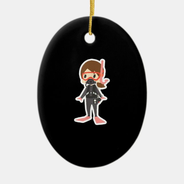 Diving I Love Snorkelling Swimming Girl Kids Ceramic Tree Decoration (Front)