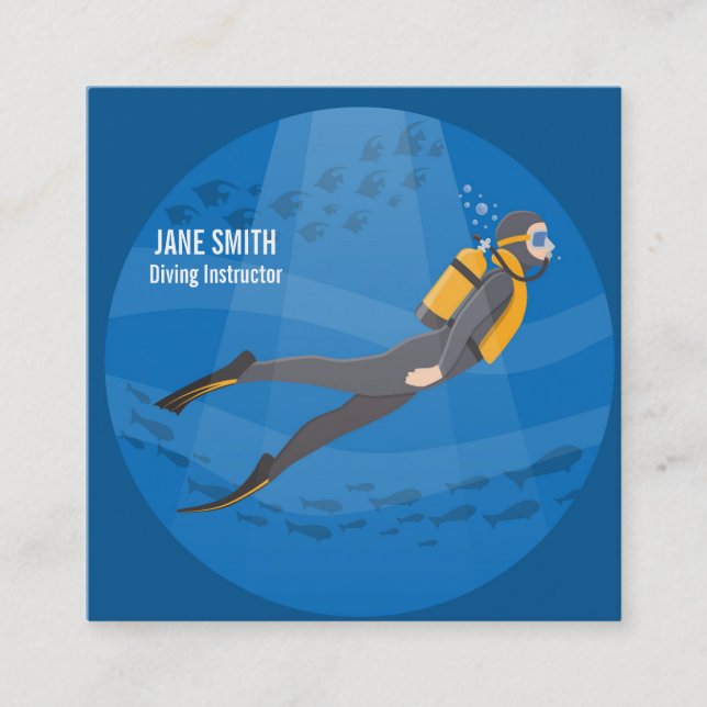 Diving Instructor deep sea diving business Square Business Card (Front)