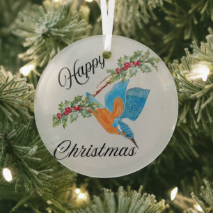 Diving kingfisher Christmas Glass Tree Decoration