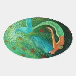 Diving Mermaid Oval Sticker