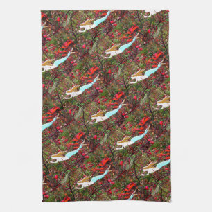 diving mermaids tea towel