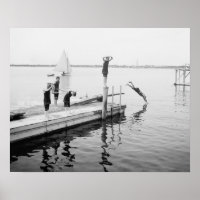 Diving Off the Pier, 1904. Vintage Photo
