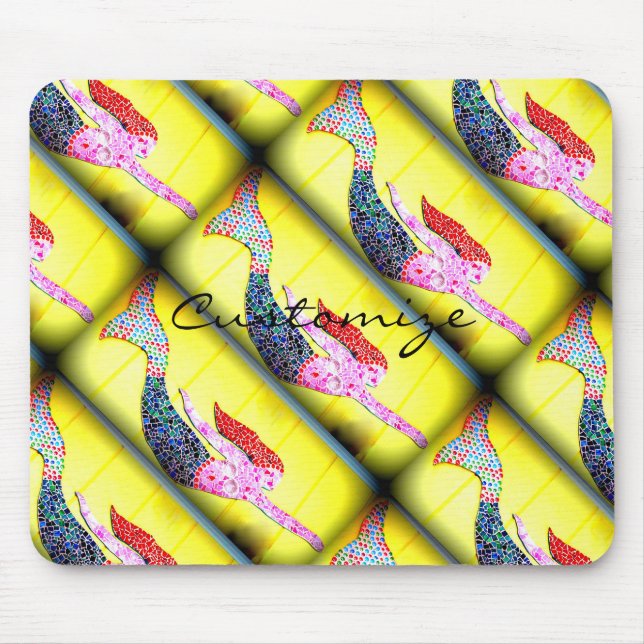 diving pink mermaids yellow mouse mat (Front)