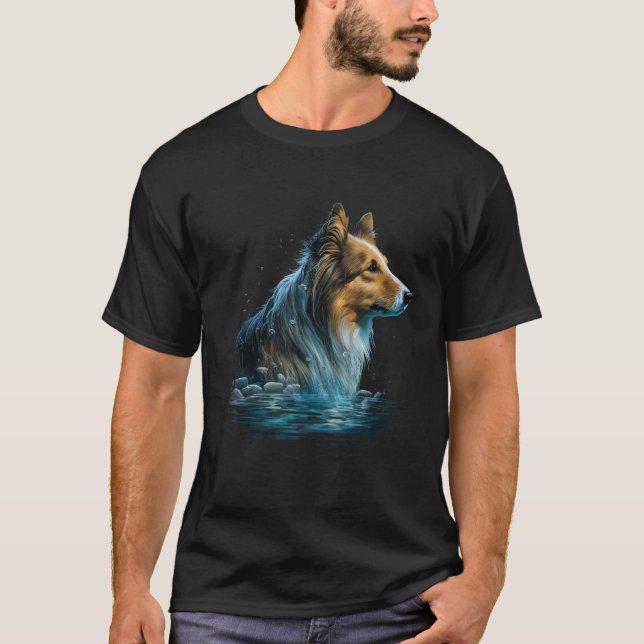 Diving Sheltie and Swimming Water Shetland Sheepdo T-Shirt (Front)