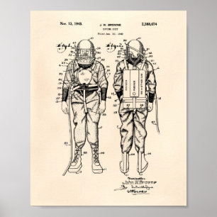 Diving Suit 1945 Patent Art Old Peper Poster