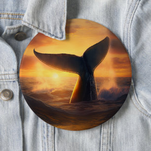 Diving Whale Tail at Sunset 6 Cm Round Badge