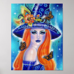Divinia Colorful Halloween witch by Renee Lavoie Poster