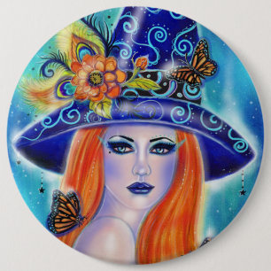 Divinia Colourful Halloween witch by Renee Lavoie  6 Cm Round Badge