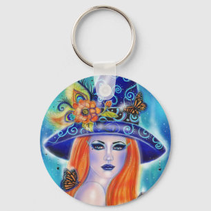 Divinia Colourful Halloween witch by Renee Lavoie Key Ring