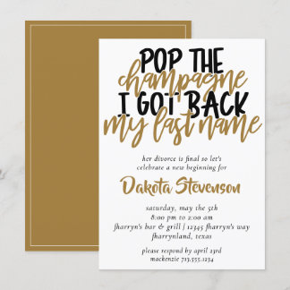 Divorce Party | Black and Gold Pop the Champagne Invitation