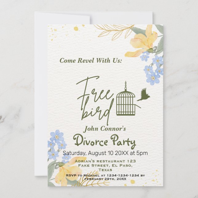 Divorce party invites: Free bird, Humourous Invitation (Front)