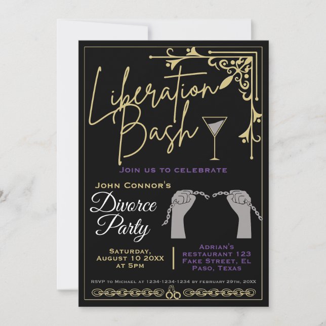 Divorce party invites: Liberation Bash, Humourous. Invitation (Front)
