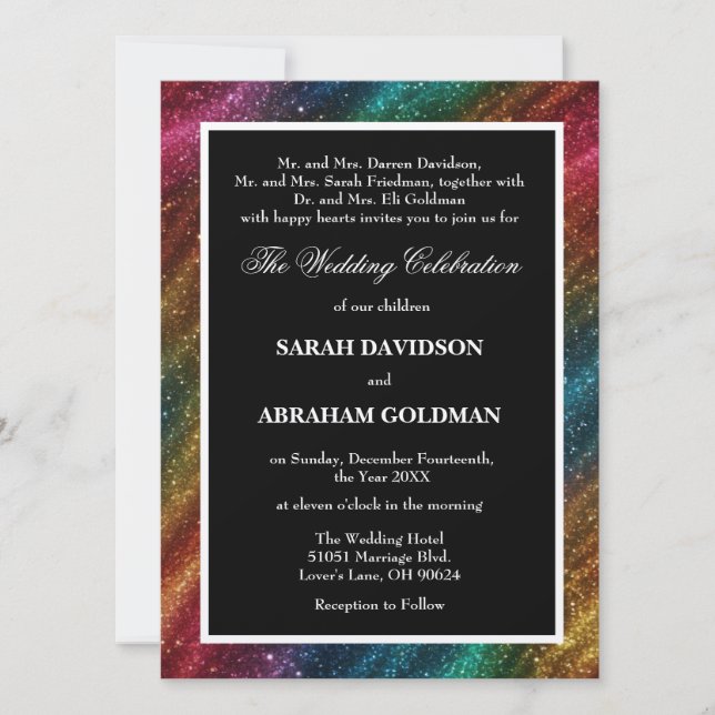 Divorced Parents Rainbow Wedding Invitations (Front)