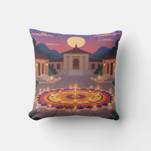 Diwali 2025 Throw Pillow – Rangoli & Diya Home Dec