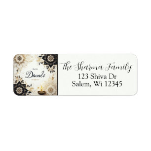 Diwali Address Label with Elegant Floral & Diya 
