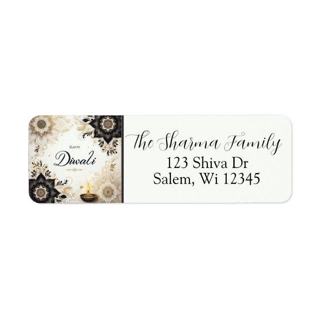 Diwali Address Label with Elegant Floral & Diya  (Front)