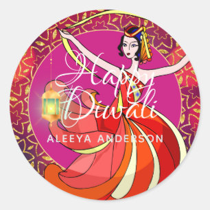 Diwali Bollywood Party Dancer Personalised Classic Round Sticker
