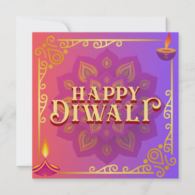 Diwali Card Colourful Pink & Purple Mandala (Front)