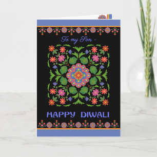 Diwali Card for a Son, Rangoli Pattern on Black