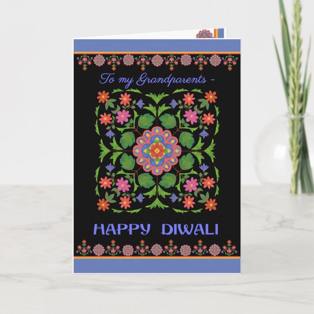 Diwali Card, Grandparents, Rangoli Pattern, Black Card (Front)