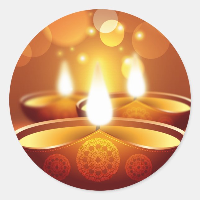 Diwali celebration golden Candles Classic Round Sticker (Front)