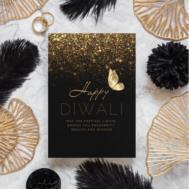 Diwali customisable luxurious black and gold holiday card (Creator Uploaded)