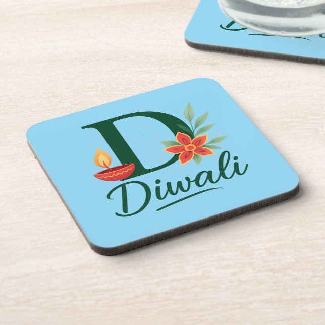Diwali "D" Monogram Diya Coasters (Set of 6) (Left Side)