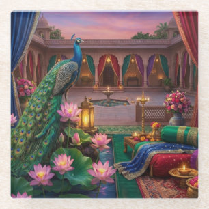 Diwali Deepavali Jewel Toned Peacock Glass Coaster