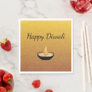 Diwali Diya Flame Lamp Elegant Glitter Gold  Napkin