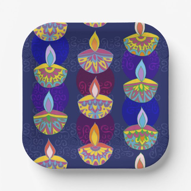 Diwali Diya Lamps Paper Plate (Front)
