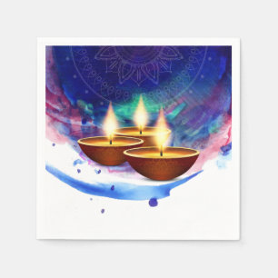 Diwali Diyas Blue Paint Wash Napkin