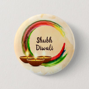 Diwali Diyas Watercolor Rainbow Circle 6 Cm Round Badge