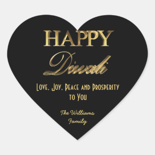 Diwali Elegant Black and Gold Look Typography Heart Sticker