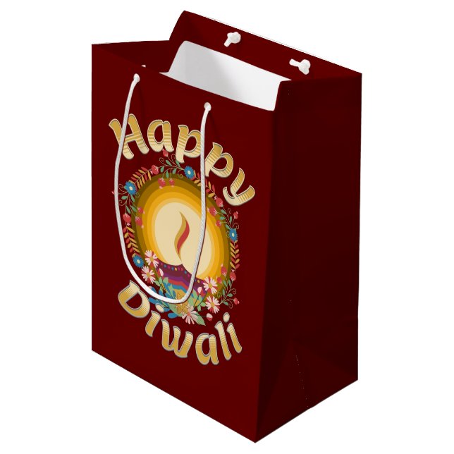 Diwali Festival of Lights Hindu Sikh Jain Medium Gift Bag (Front Angled)