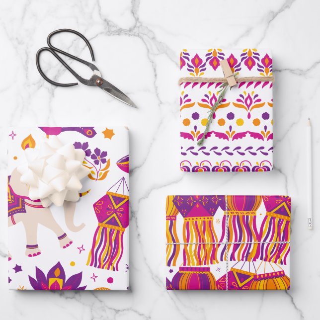 Diwali Festival of Lights Wrapping Paper Sheet (Front)