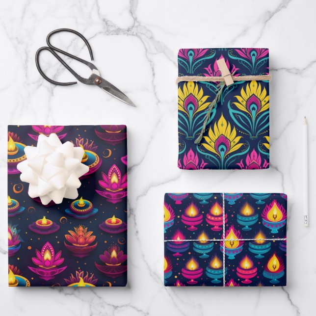 Diwali Festival Of Lights Wrapping Paper Sheet (Front)