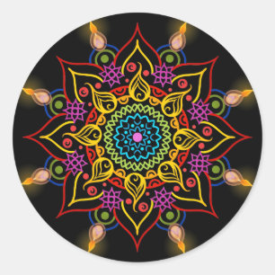 Diwali flower Rangoli with oil lamps Classic Round Sticker