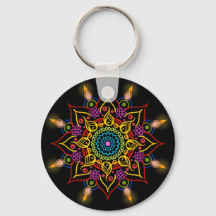 Diwali flower Rangoli with oil lamps Key Ring