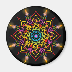 Diwali flower Rangoli with oil lamps Magnet