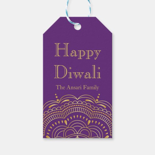 Diwali Gift Tag In Purple And Gold Indian Pattern Zazzle Co Uk
