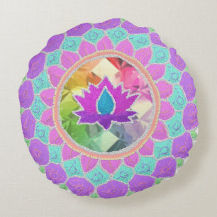 Diwali glitter lotus rangoli round cushion