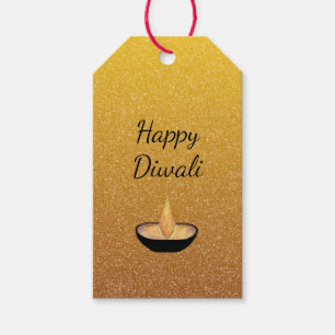 Diwali Gold Glitter Diya Flame Gift Tags