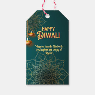 Diwali Green Gold Lamps Mandala Personalised Gift Tags