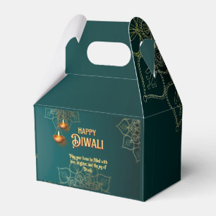 Diwali Green Gold Lamps Mandala Personalized Favour Box