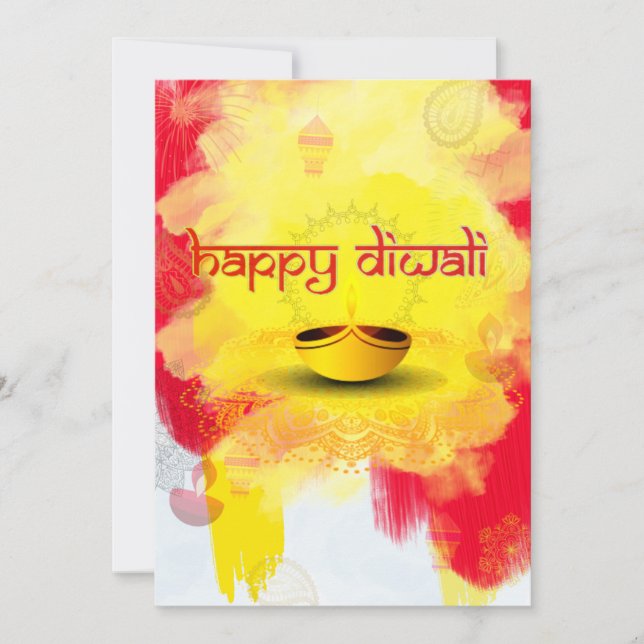 Diwali greeting with Diya in budget  Holiday Card (Front)