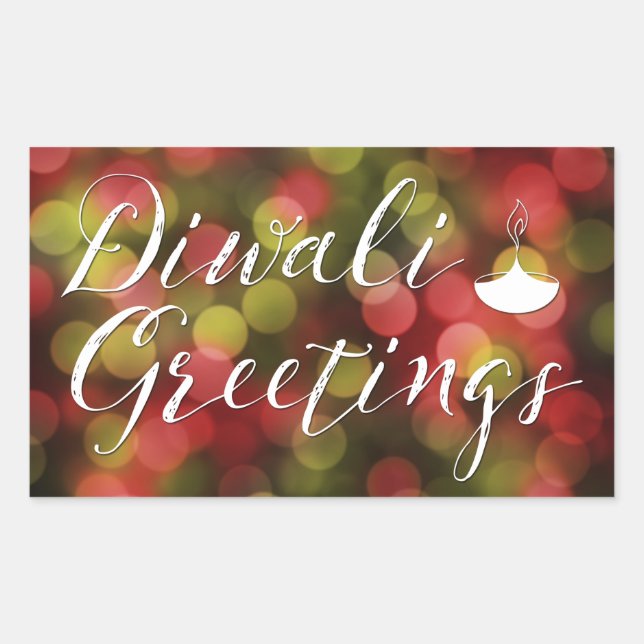 diwali greetings bokeh lights rectangular sticker (Front)