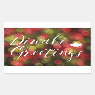 diwali greetings bokeh lights rectangular sticker