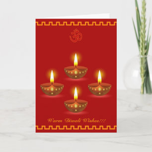 Diwali Greetings with Decorative Glowing Lamps Card